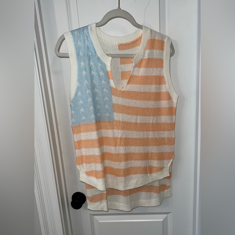 Sleeveless American Flag Sweater Vest